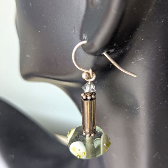 Elegant Grey and Green Glass Bead Handcrafted Dangle Earrings - Picture 8 of 8